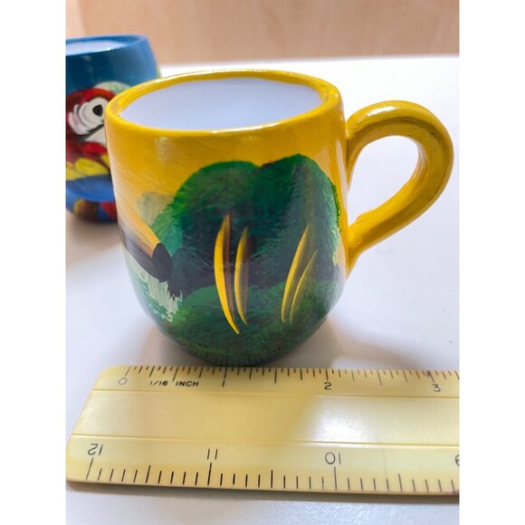 Set of Hand Painted small Mugs/planters with Tropical Birds, Handled from Mexico - Picture 9 of 10